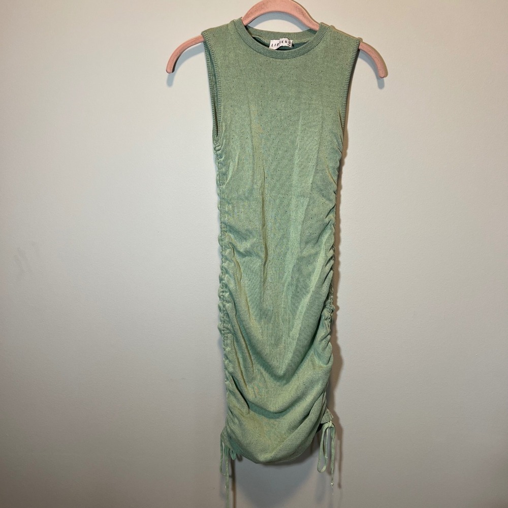 Lioness Military Minds Sage Green Ruched Mini Dress Knit Sleeveless Women's XS